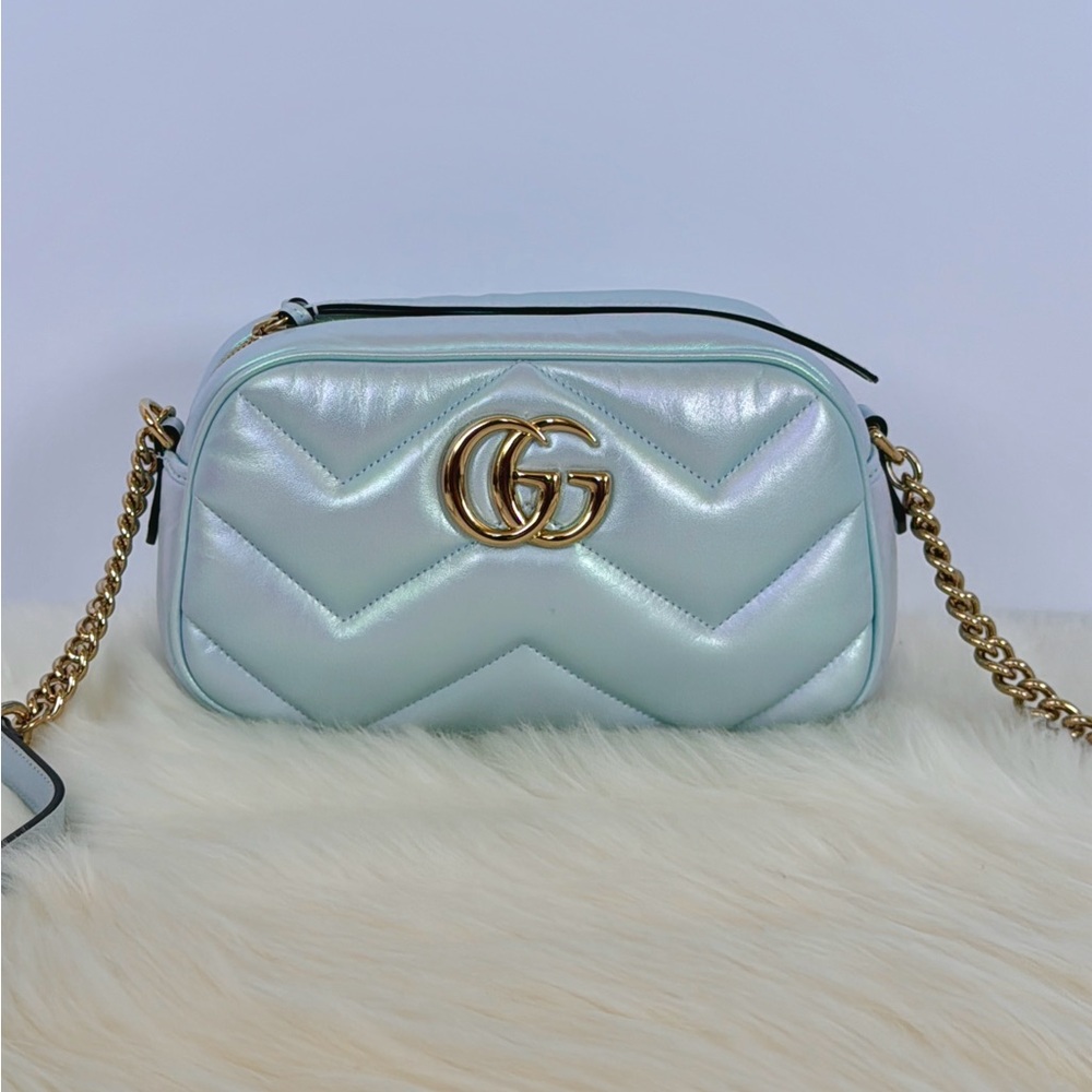 Snow Light Blue Small Nappa Chevron Matelasse Marmont